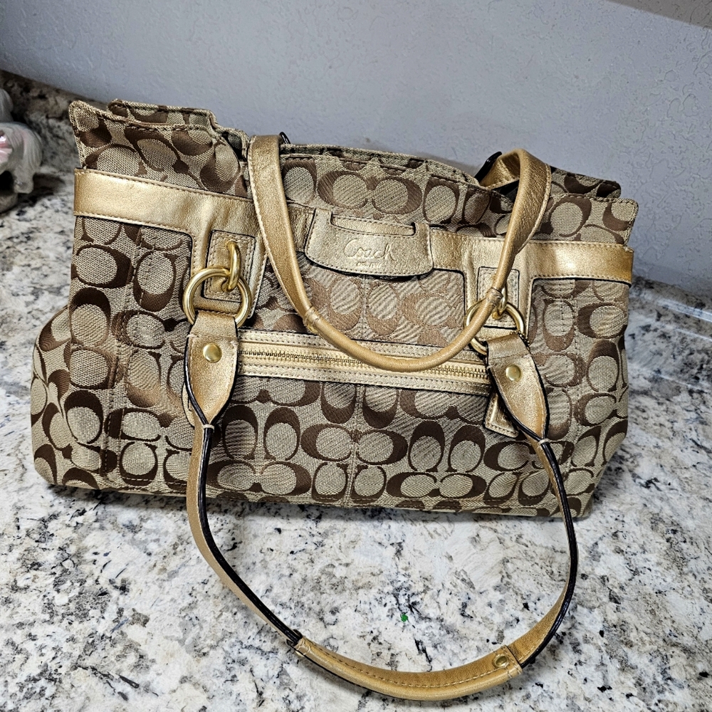Coach Gold Satchel with Signature Design